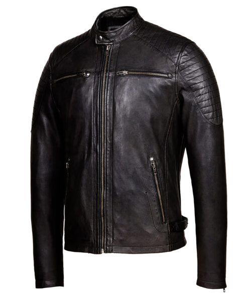 Blacky Cafe Racer Motorcycle Leather Jacket - TheLeatherCity