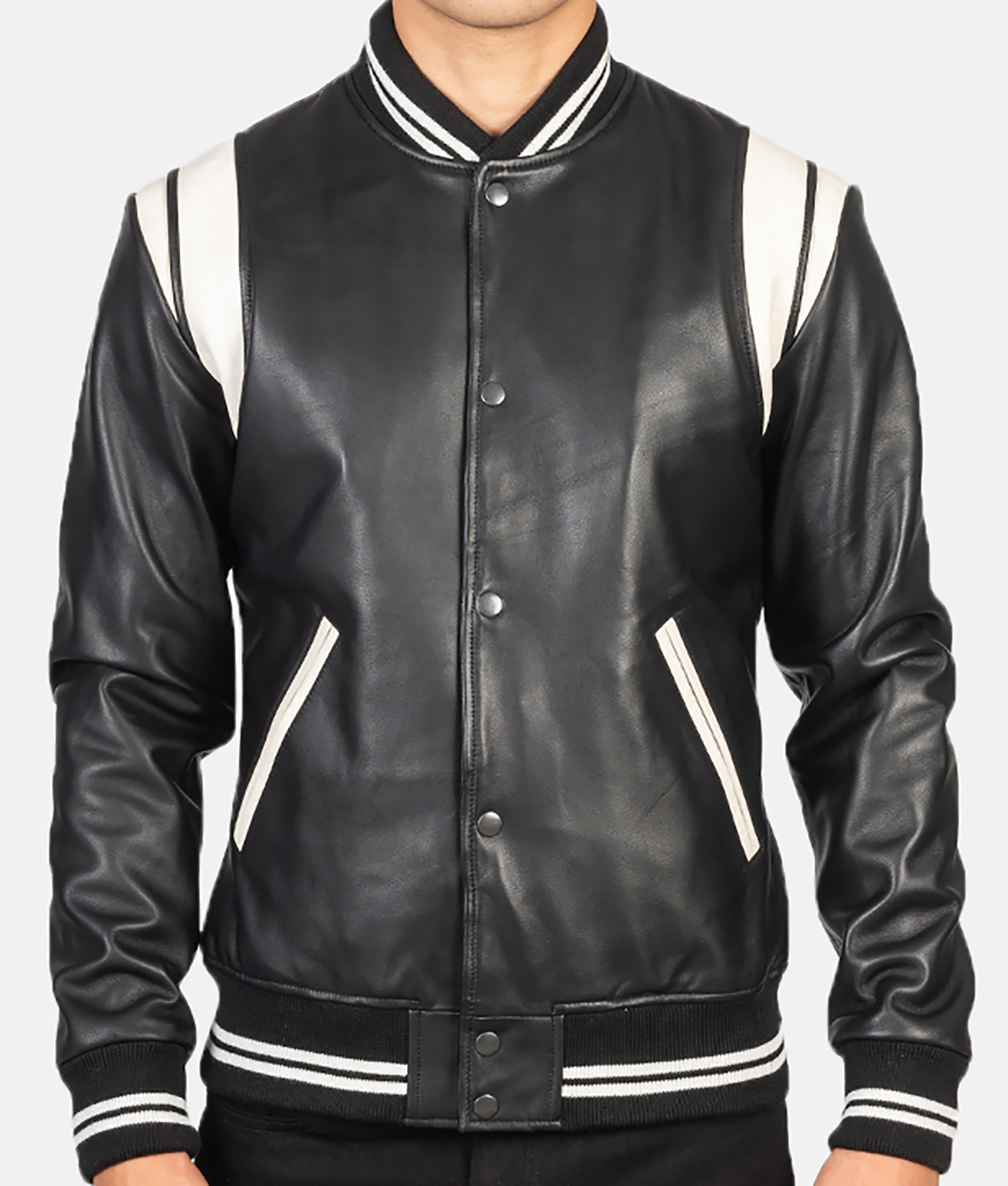 SLP Teddy Black and White Wool with Leather Varsity Jacket - The ...