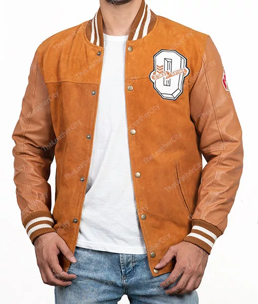 Drake Suede Leather Brown Varsity Jacket - JacketsJunction