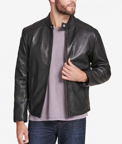 Men's Minimalistic Smooth Black Leather Jacket | TLC