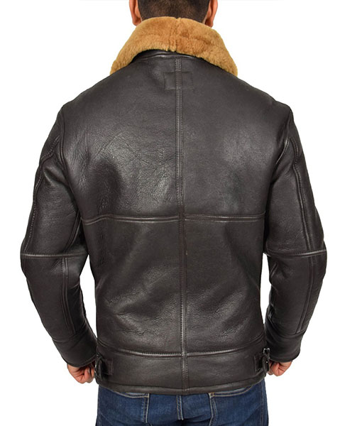 Men's Bamboo Brown B3 Bomber Real Leather Jacket | Faux Shearling Jacket