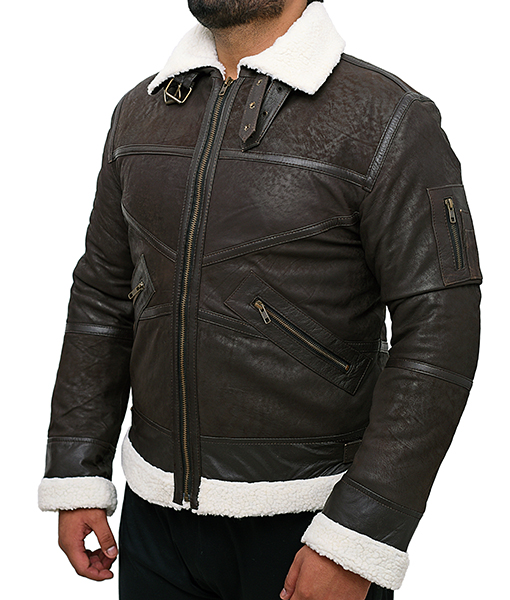 Men's Mystic Brown Aviator Jacket | Faux Shearling Bomber Leather Jacket