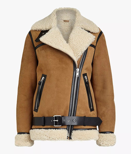 Haydu Brown Shearling Suede Real Leather Oversized Jacket