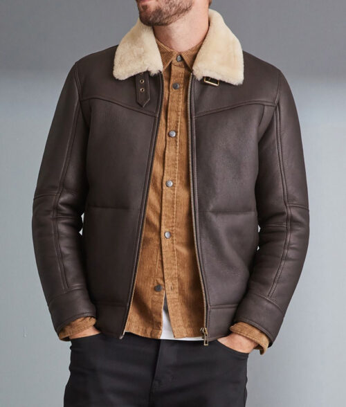 Men's Miller Brown Shearling Collar Cafe Racer Leather Jacket | TLC