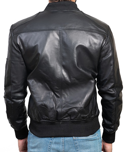 Men's MA-1 Black Bomber Leather Jacket | TheLeatherCity