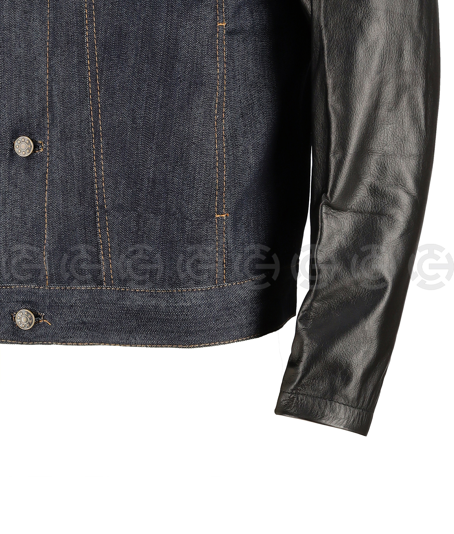 Mens Denim Blue Sleeves Casual Leather Jacket