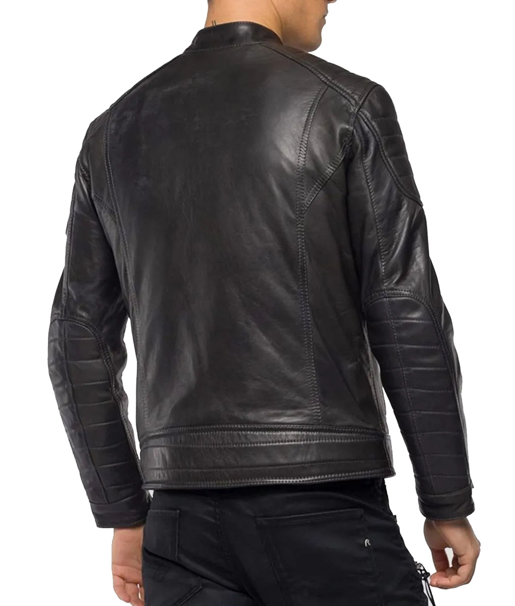 Men's Baxton Black Padded Café Racer Leather Jacket | TLC