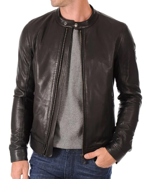 Men's Grande Slim Café Racer Black Leather Jacket