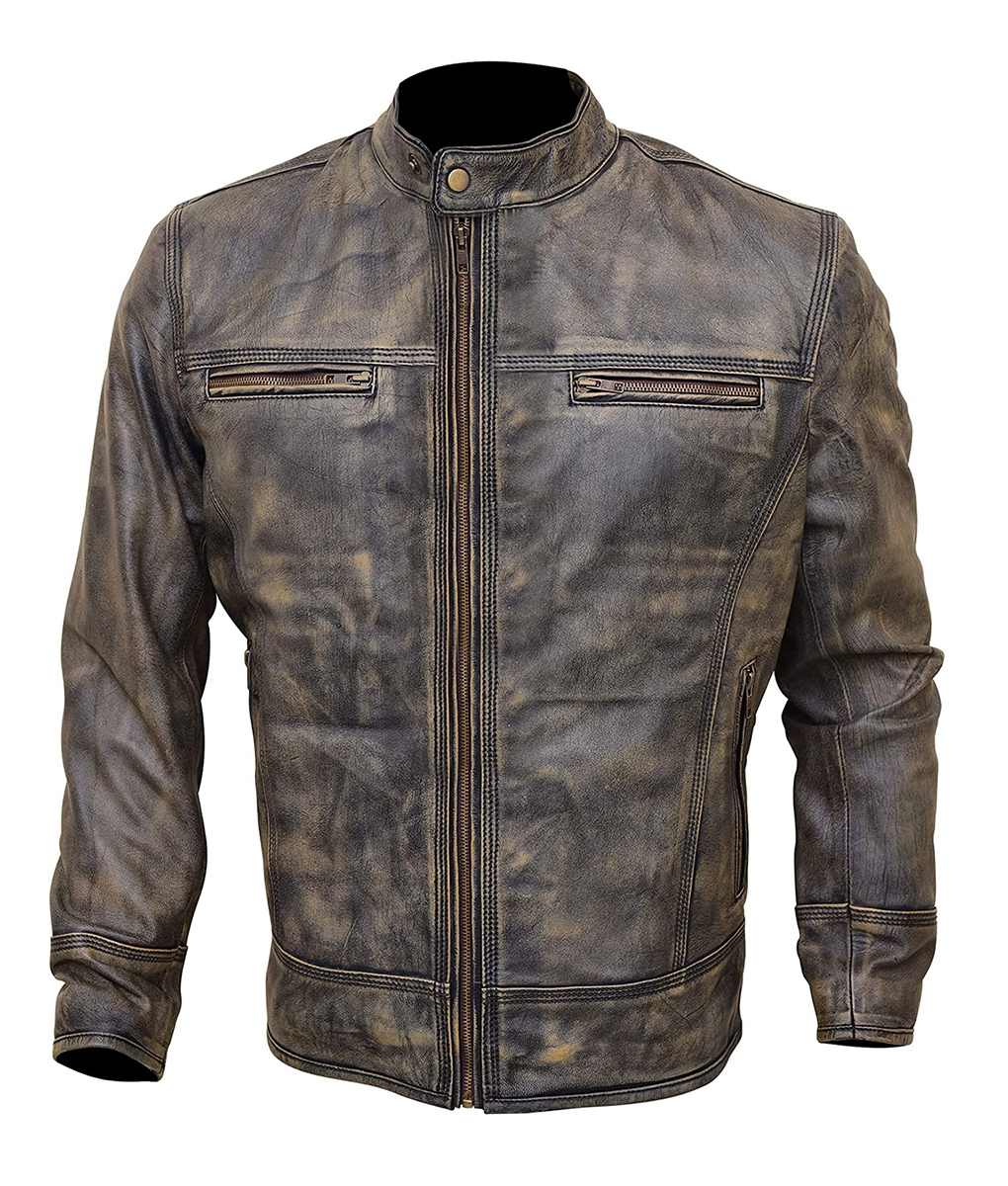 Connor Men's Brown Distressed Vintage Leather Cafe Racer Jacket