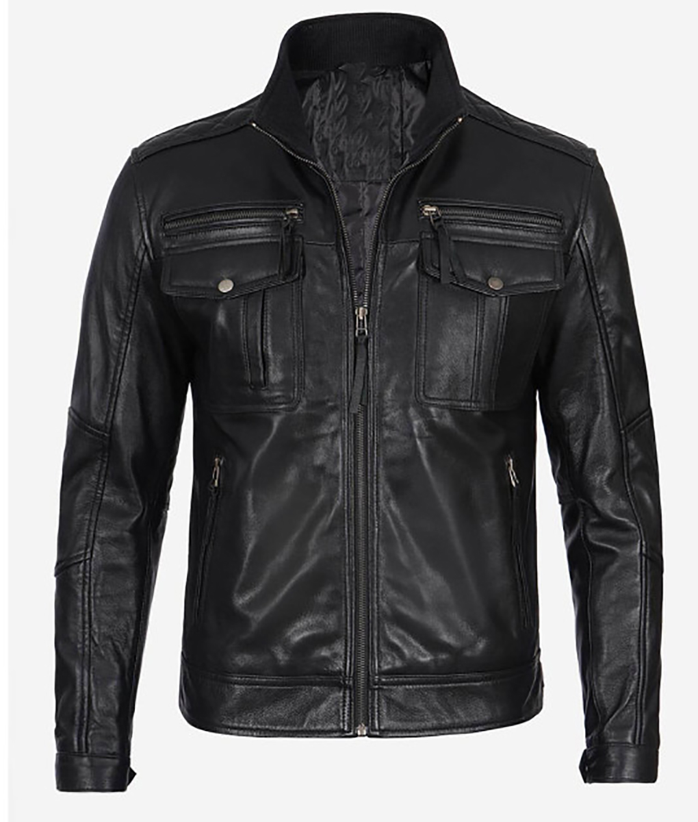Darian Men's Utility Cafe Racer Leather Jacket