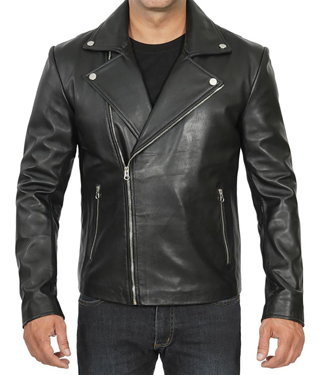 Rodney Men's Black Asymmetrical Leather Biker Jacket