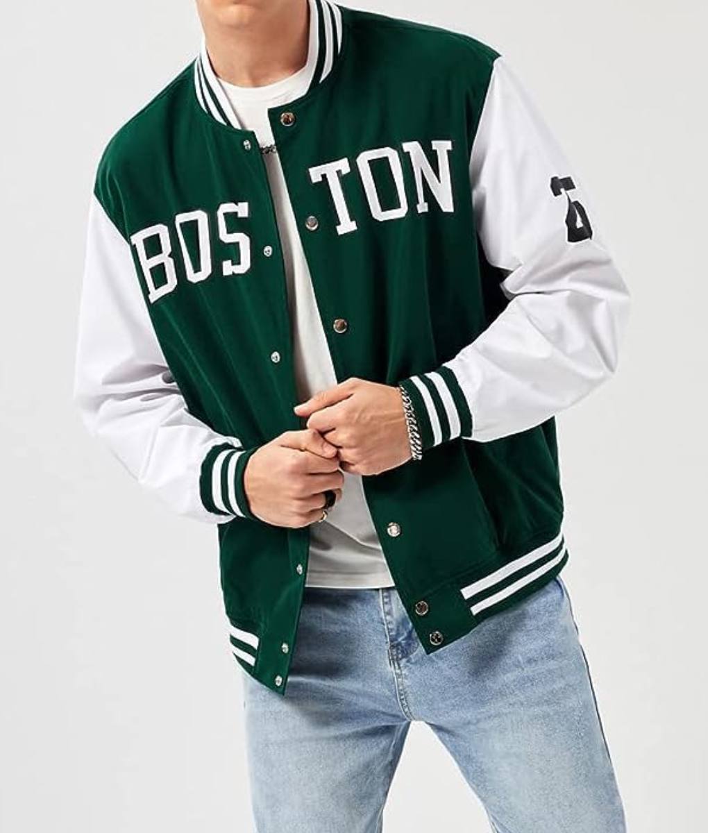 Boston Green White 25 Varsity Jacket