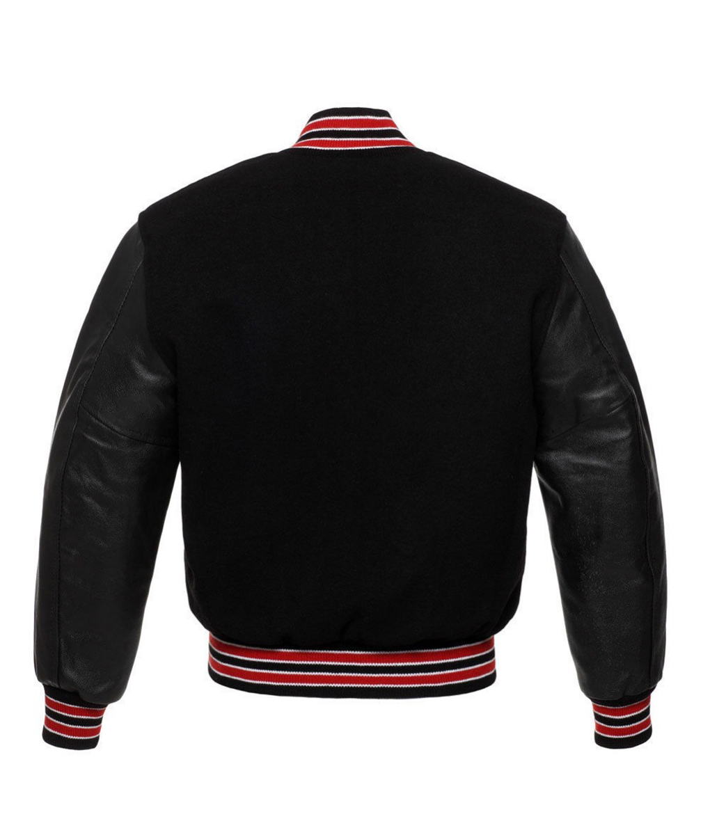 Briar black wool with leather sleeves varsity jacket