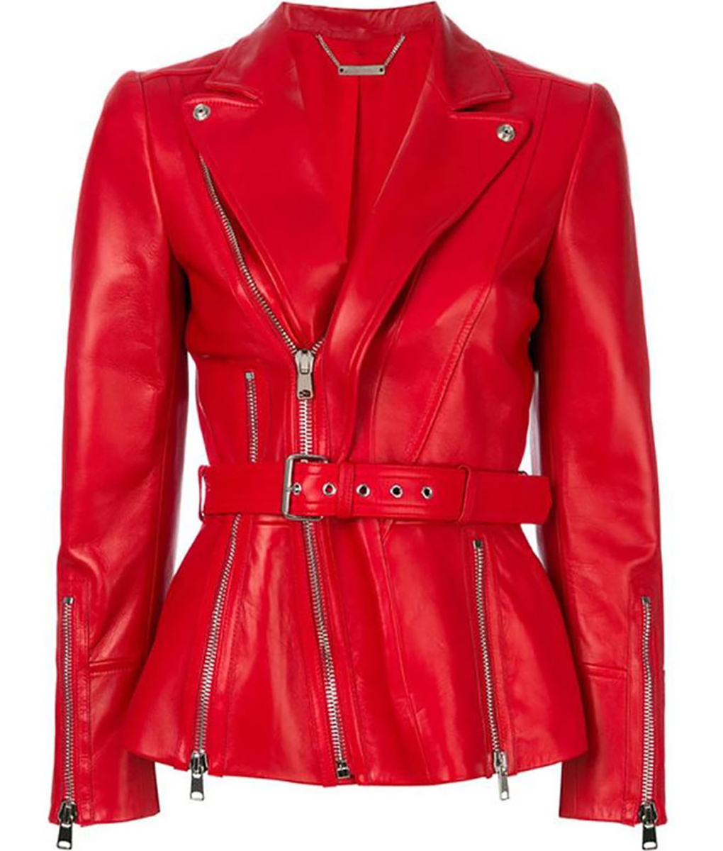 Women’s Belted Red Leather Jacket | The Leather City