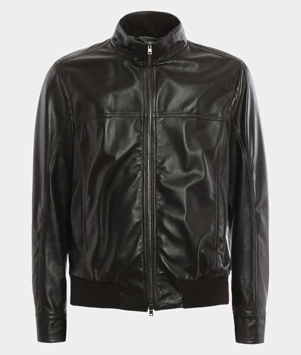 Mens Black Leather Jacket - Hugo Black Leather Bomber Jacket | The ...